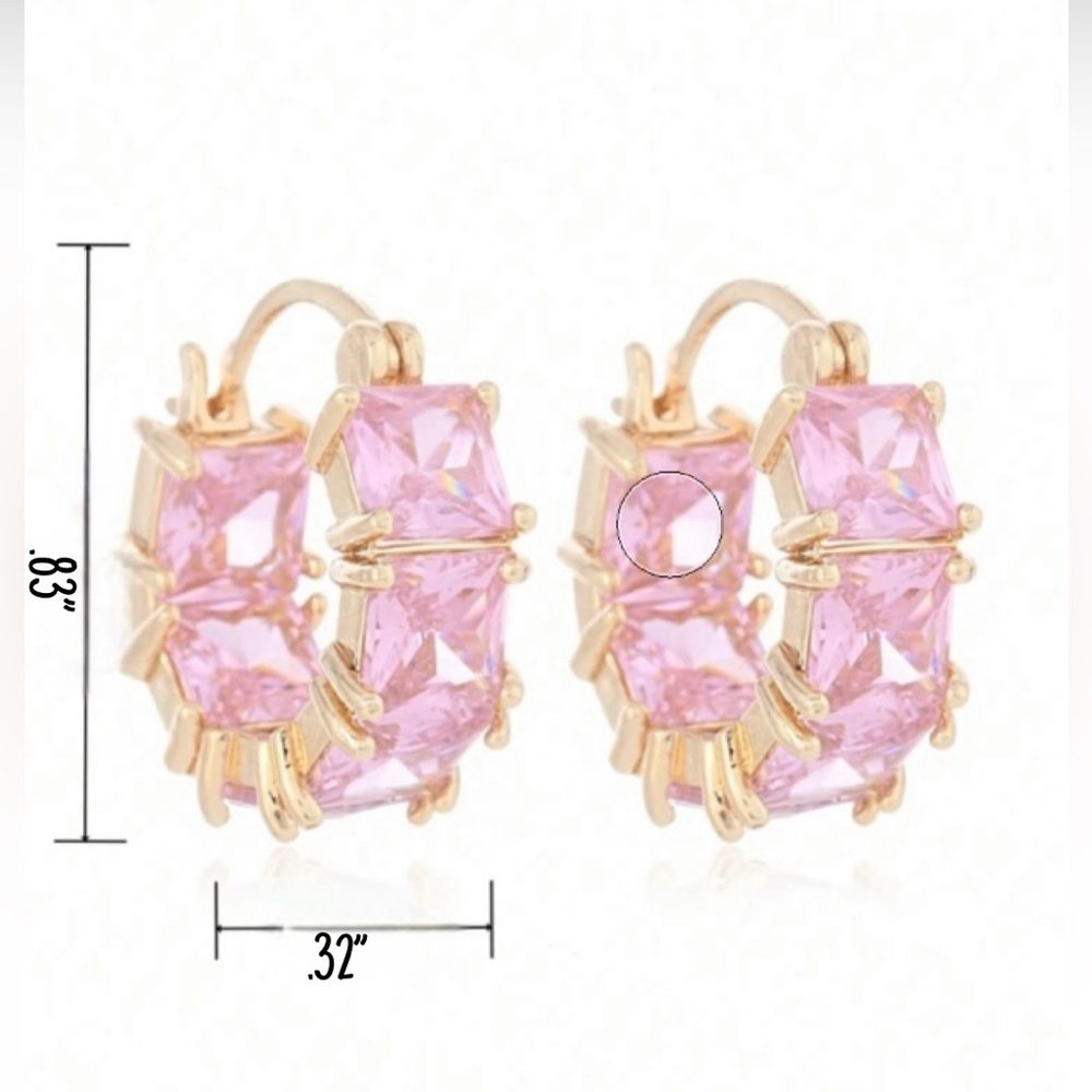 Pink Rhinestone Hoop Earrings - Picture 5 of 5